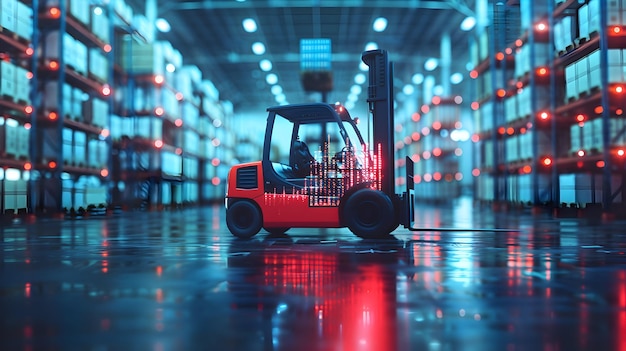 Forklift and Stock Level Chart Double Exposure for Inventory Tracking with Copy Space Photo Realis