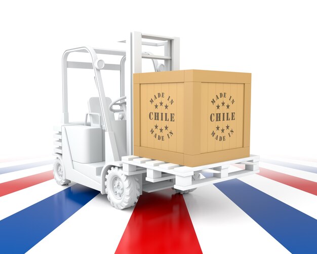 Forklift Truck with Chili Flag Color. Made in Chili. 3d Rendering