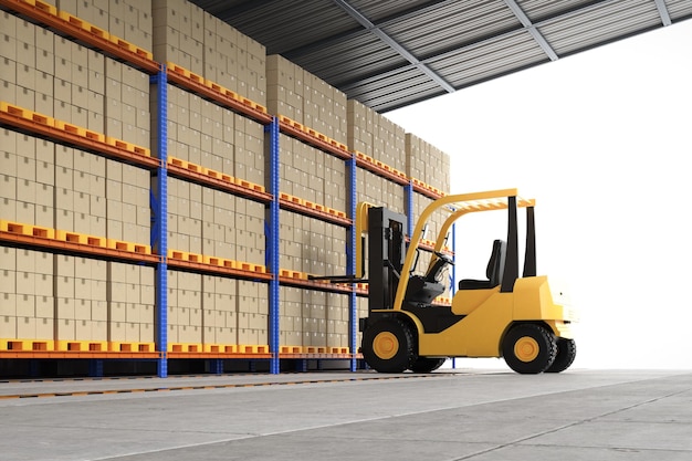 Forklift in warehouse