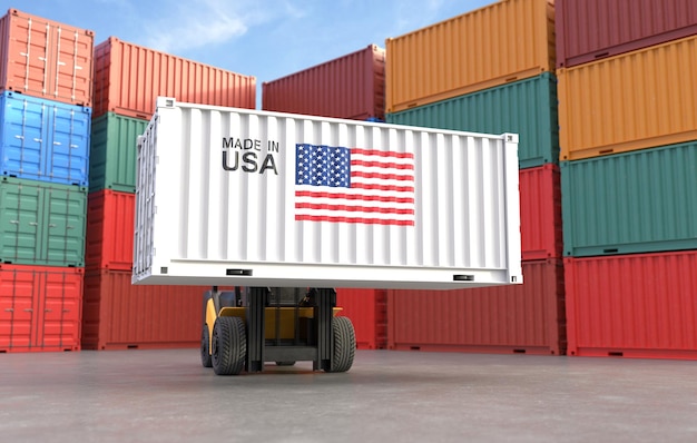 Forklifts are lifting containers made in the USA