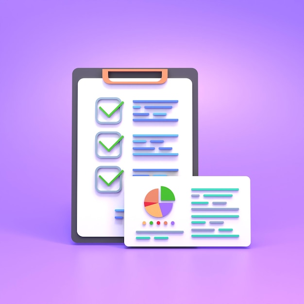 A form with completed elements and a chart with a report 3d rendering