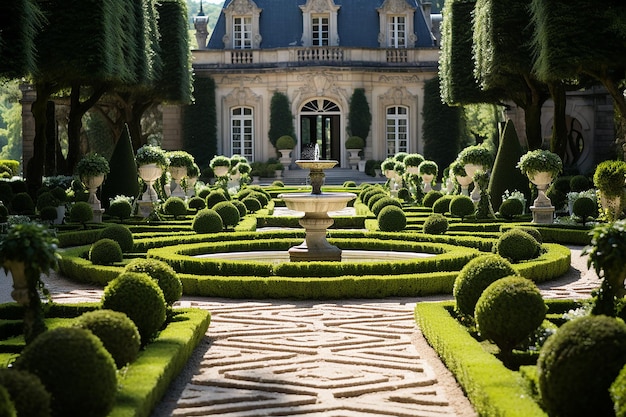 Formal French Garden with Manicured Hedges