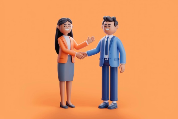 Formal Handshake Animated Characters Orange Background