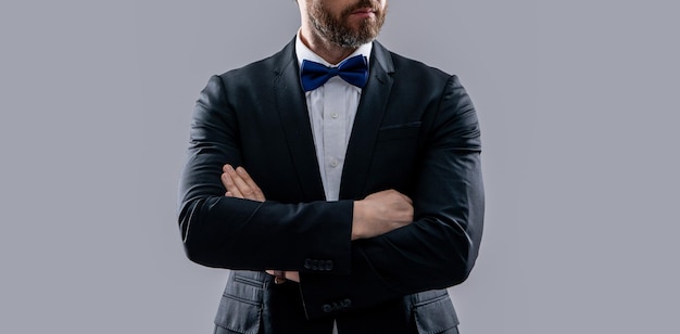 Formal tuxedo man in studio cropped photo of man wearing formal tuxedo