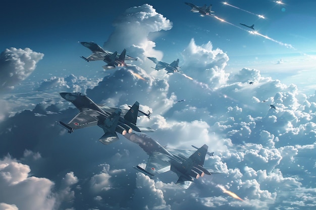 Photo a formation of fighter jets flying in the sky with the words air force