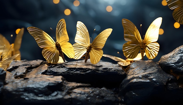 Formation of golden butterflies sitting gracefully