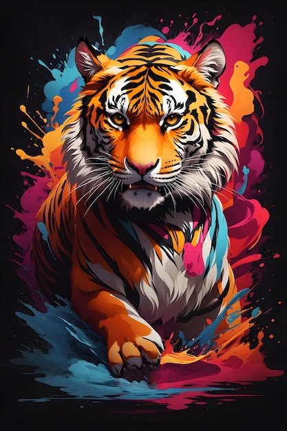 A formidable tiger The background is painted with artistic TShirt Art Ai generative