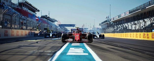 formula one cars prepare to start the race front view high angle camera