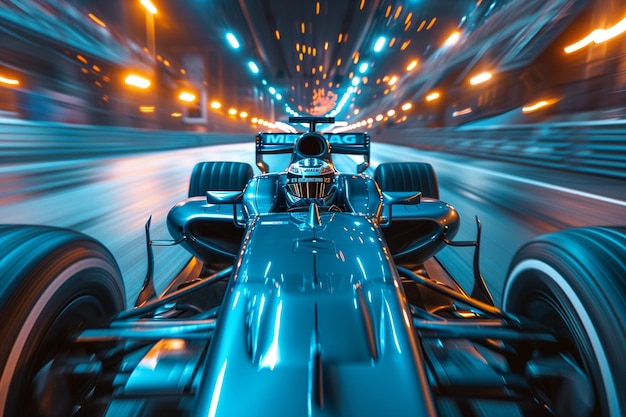 Formula One Race Car Speeding Through Tunnel