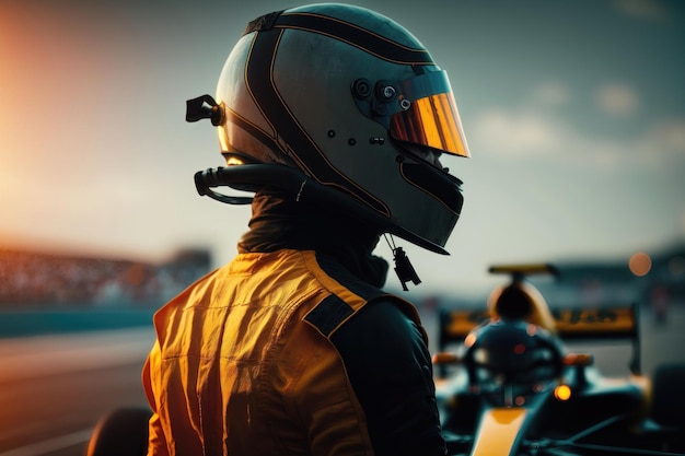 Formula one racing Driver in helmet before start of competition AI generated