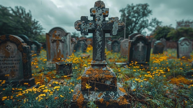 A Forsaken Cemetery With Toppled Tombstones Background