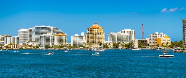 Fort Lauderdale Florida USA March 25 2023 Skyline view on Fort Lauderdale in Florida with buildings and boats