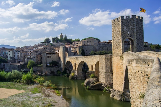 Fortified stone bridge Besalu Spain