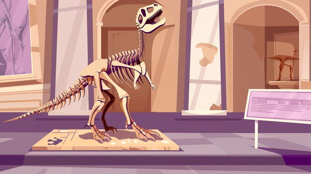 Photo fossil dinosaur skeleton in history museum cartoon illustration