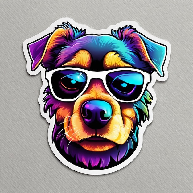 Photo foto de un tierno y colorido perro con lentes generado por la ia clipart estilo pegatina