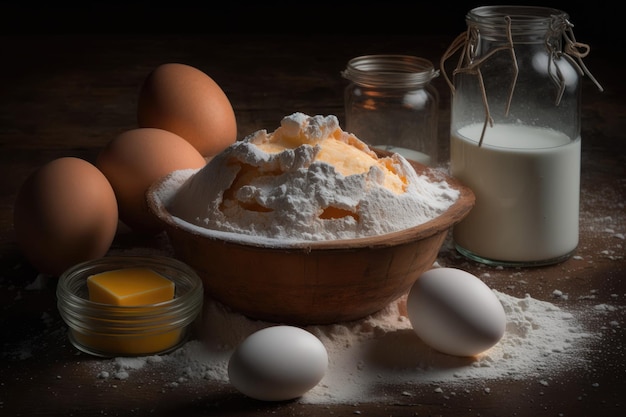 A foundation of baking with raw eggs sugar and flour