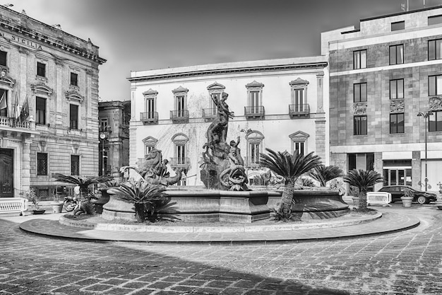 Fountain of Diana iconic landmark in Syracuse Sicily Italy