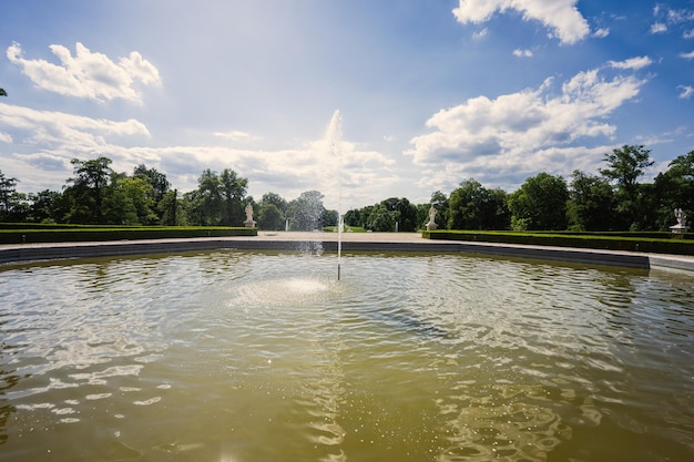 Fountain in garden of Slavkov Castle also known as Austerlitz Castle is a Baroque palace in Slavkov u Brna Czech Republic