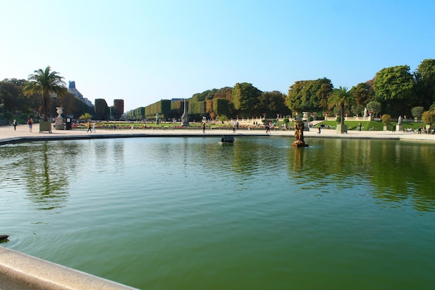 Fountain in the Luxembourg park in summer in Paris France