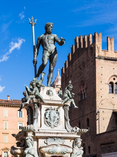 Fountain of Neptune in center of Bologna city