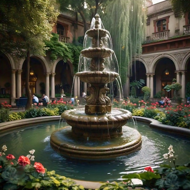 a fountain with a fountain in the middle of it