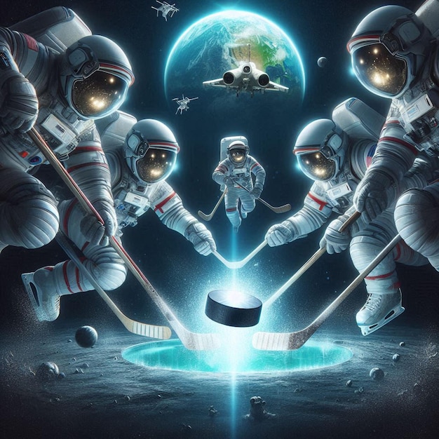 four astronauts are shown in a poster that saysspaceon it