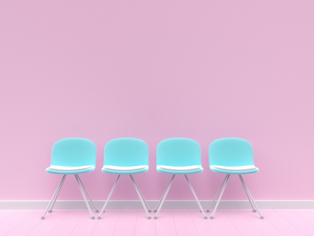 Four blue chairs on concrete wall 