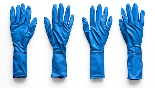 four blue gloves with a white background and three different shapes