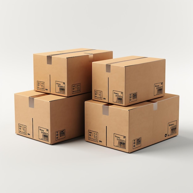 Four Cardboard Shipping Boxes Standing on Their Side