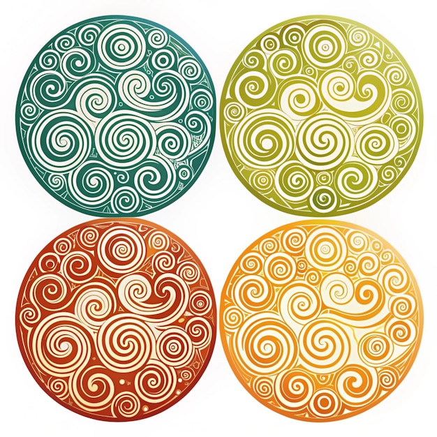 Photo four circles with swirls and swirls are shown on a white background