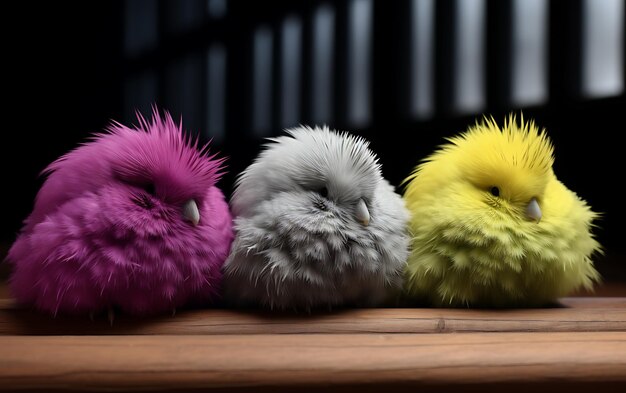 four color fluffy birds