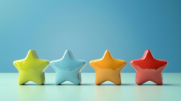 Four colored star symbols of reviews customer satisfaction ranking best quality icons