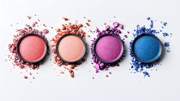 Photo four colorful eyeshadows with spilled powder