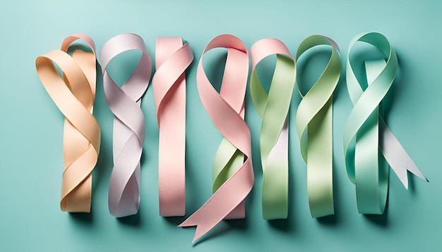 Photo four decorative spring ribbons in pastel colors