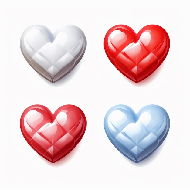 Four different colored hearts with a white background generative ai