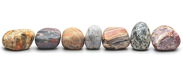 four different colored rocks are lined up with one another