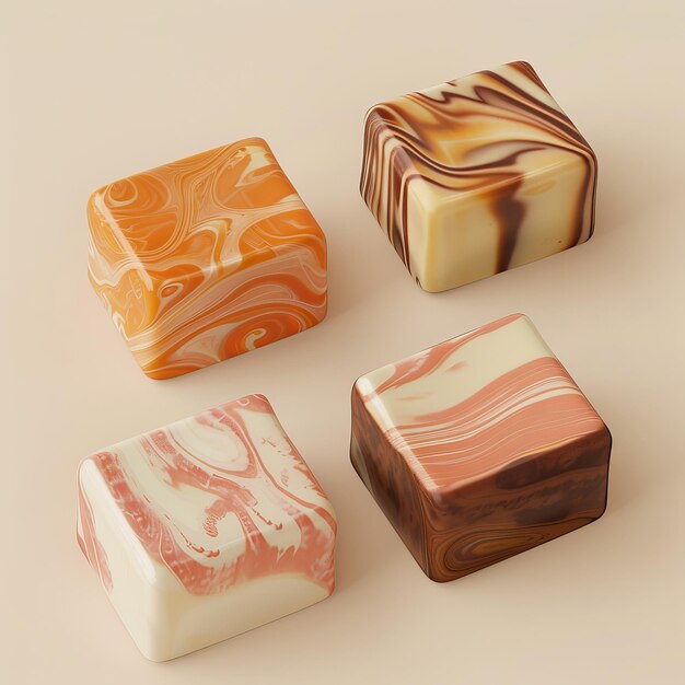 Photo four different colored soaps are lined up on a table