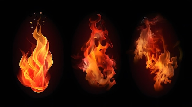 Four different flames on a black background