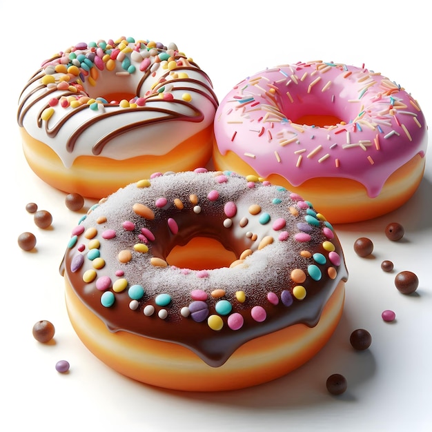 four donuts with different colored sprinkles on them one of which has sprinkles on it