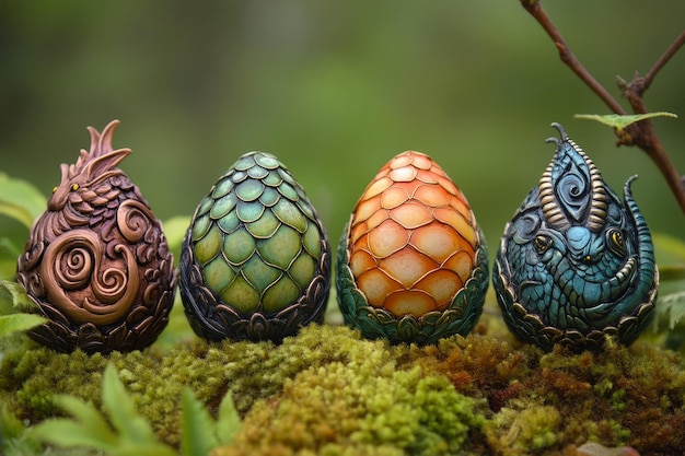 Four Dragon Eggs in a Green Forest