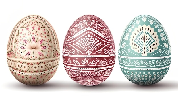 Four easter eggs with a pattern of different colors.