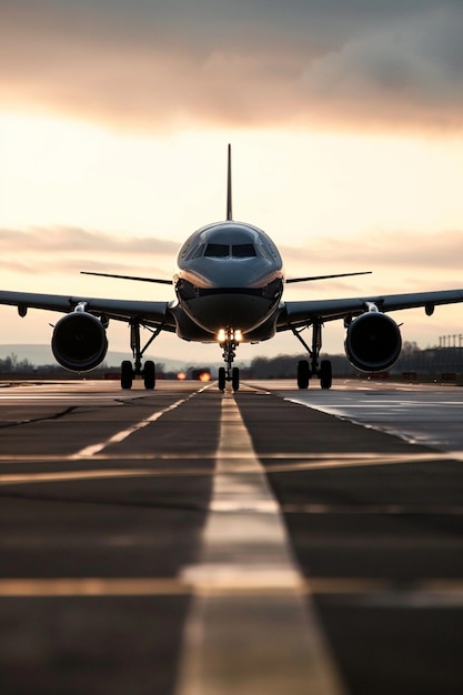 Four engine commercial airplane approaching viewed