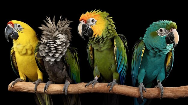 Photo four forpus different color parrot bird ai generative ai generative