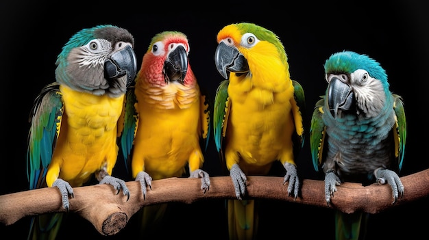 Photo four forpus different color parrot bird ai generative ai generative