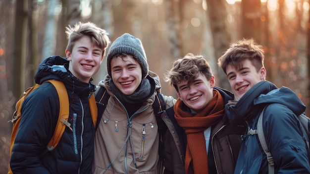 Four Friends Enjoying a Day in the Woods