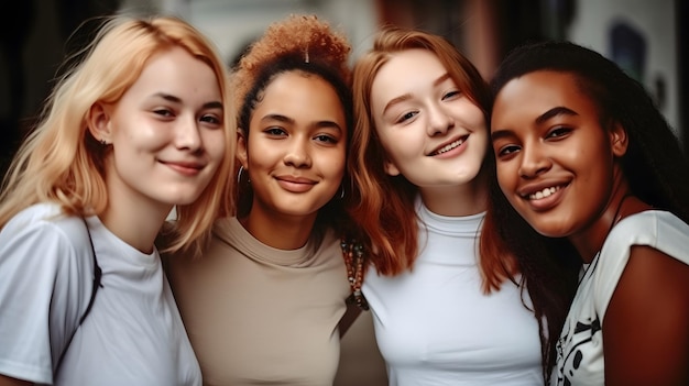 Four girls are smiling and posing for a photo.