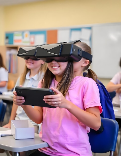 Photo four girls wearing 3d glasses are wearing googles