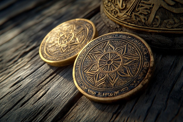 four gold coins with the words quot the year quot on them