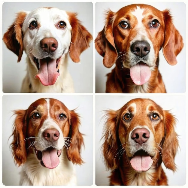 Photo four happy dogs posing in a colorful photo booth on a bright day generative ai