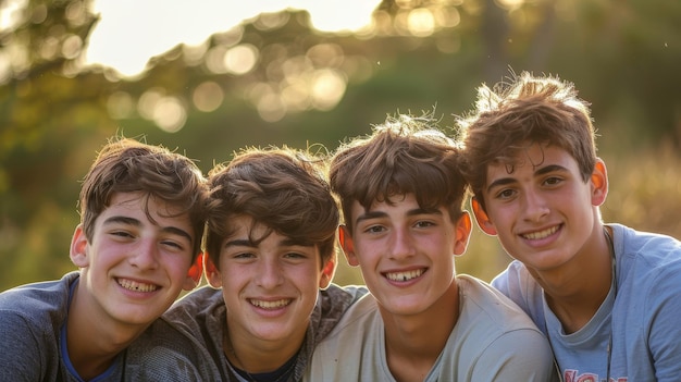 Four Happy Teenage Boys in the Sunset